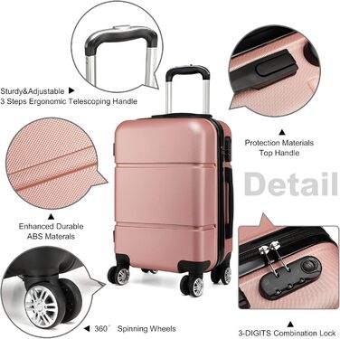 Валіза ручної поклажі KONO 55x38x22 см, 33 літри, ABS, рожево-золотий колір