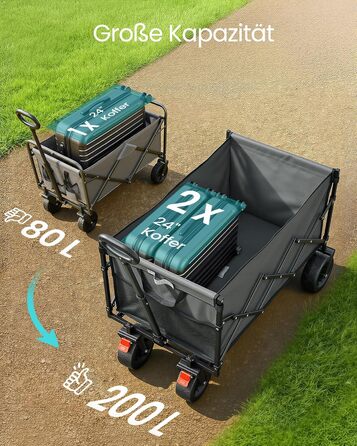 Візок садовий SONGMICS GFW909B01 (200л, сірий голуб), складний, з посиленими колесами (2 універсальні), вантажопідйомність до 180 кг