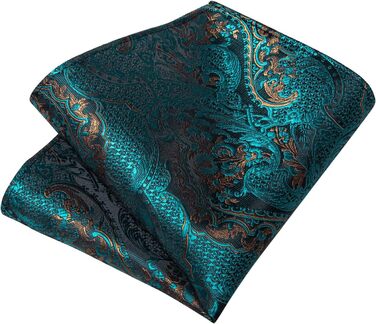 Набір краваток DiBanGu чоловічий: шовкова краватка, нагрудна хустка, запонки, зажим для краватки, блакитно-зелений візерунок Paisley, для ділових зустрічей