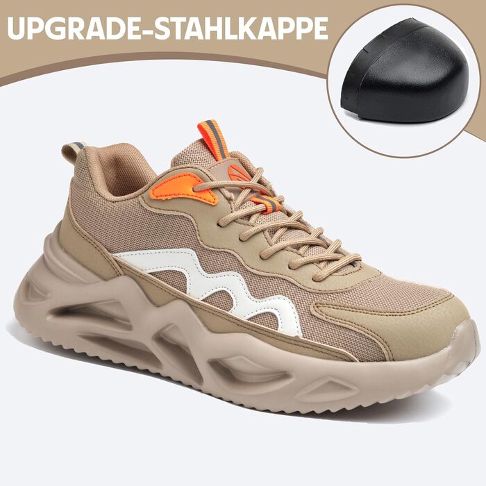 Черевики безпеки чоловічі та жіночі. Легкі спортивні захисні черевики з посиленою сталевою захисною накладкою. Дихаючі, неслизькі, розміри EU 37-46, колір: коричневий