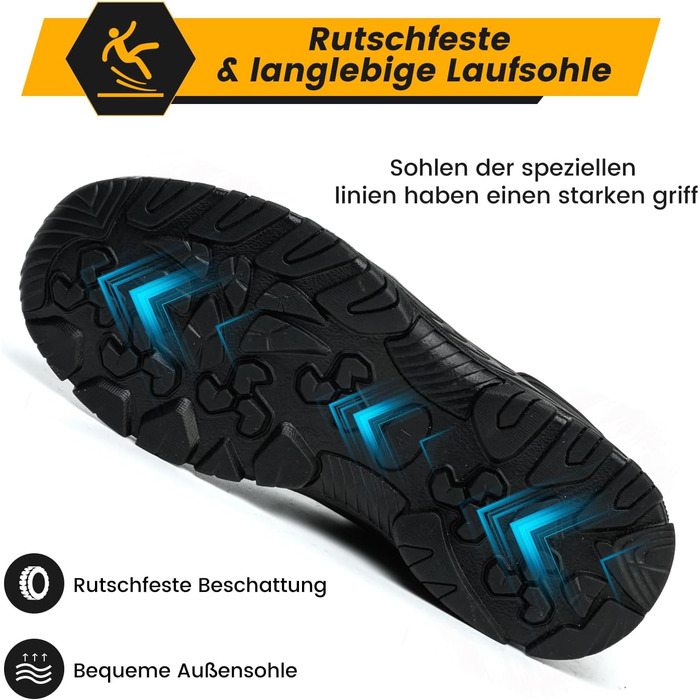 Чоботи робочі зимові непромокаючі з металевим носком для чоловіків та жінок. Робочі чоботи з антиковзною підошвою, захисне взуття, 40 EU, чорний