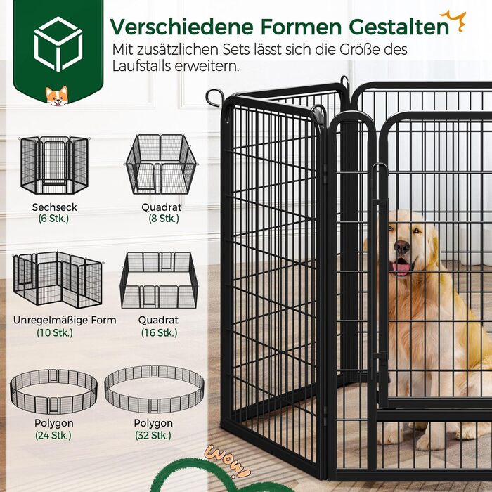 Вольєр для цуценят Yaheetech, 12 частин, 100 см, автоматичний замок, розкладний, для квартири та саду, чорний