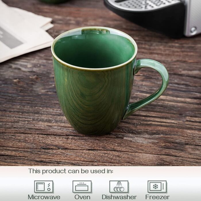 vicrays Coffee Mug Set, 340 ml, 6 Pieces, Ceramic Mugs for Men and Women, Unique Glazed Cups with Handle for Coffee, Tea, Milk, Hot Chocolate, Cereal (green)