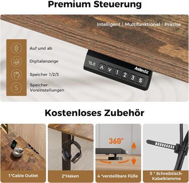 Регульований кутовий стіл Agilestic з підйомним механізмом, 160 x 140 см, коричневий