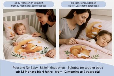 Комплект постільної білизни для дитячого ліжечка: комплект постільної білизни для малюків, постільна білизна для дитячого ліжечка 100x135 см та наволочка 40x60 см з бавовни, сертифікат Öko-Tex Standard, для хлопчиків та дівчаток (з принтом лисички)