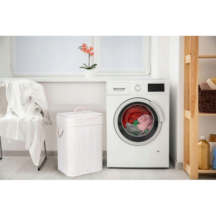 Кошик для білизни та одягу з кришкою, 80 л, 1 секція, білий