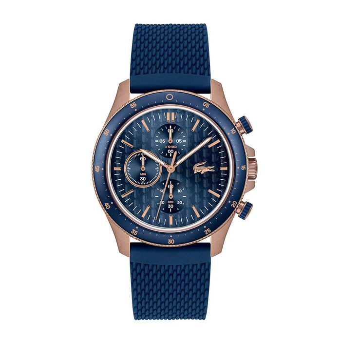 Годинник чоловічий Lacoste Neo Heritage Chronograph (синій) з браслетом з нержавіючої сталі або силікону