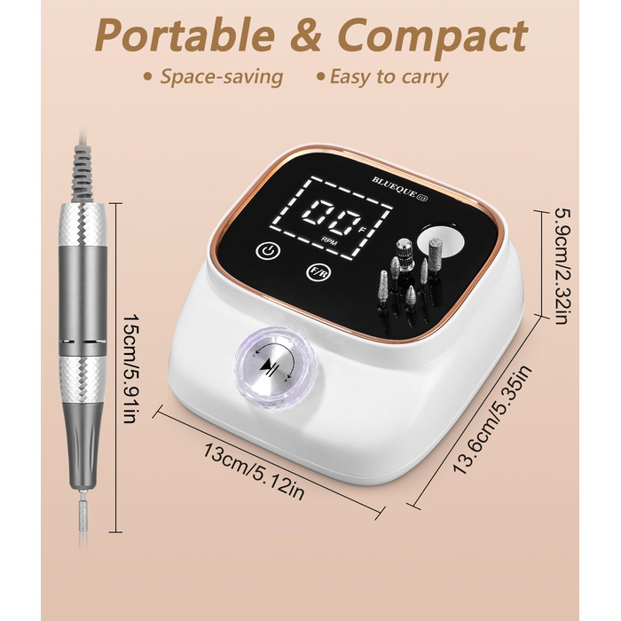 Електрична машинка для манікюру та педикюру 45000 RPM з LCD-дисплеєм та набором аксесуарів, професійний фрезер для гелевих нігтів, портативна електрична машинка для шліфування нігтів, золота
