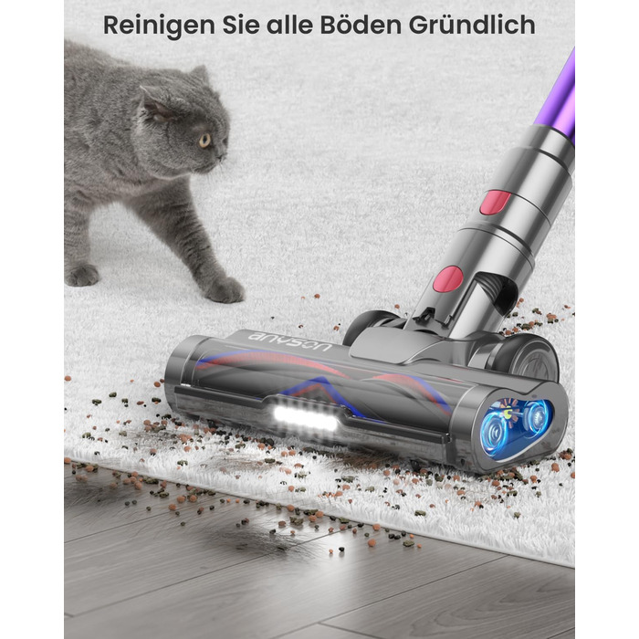 Бездротовий пилосос Anyson 45000Pa потужністю 550W з акумулятором 70Min, об'єм 1.6L, тихий, з LED-дисплеєм та антизаплутувальною насадкою, для твердих поверхонь, килимів та шерсті тварин