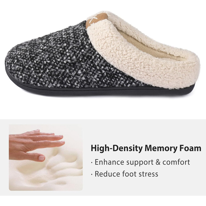 Чоловічі тапочки ULTRAIDEAS з плюшем, теплі зимові тапочки з ворсистим підкладкою, зручні тапочки з піною з пам'яттю, неслизька гумова підошва для дому та вулиці (46/47 EU, Чорний)