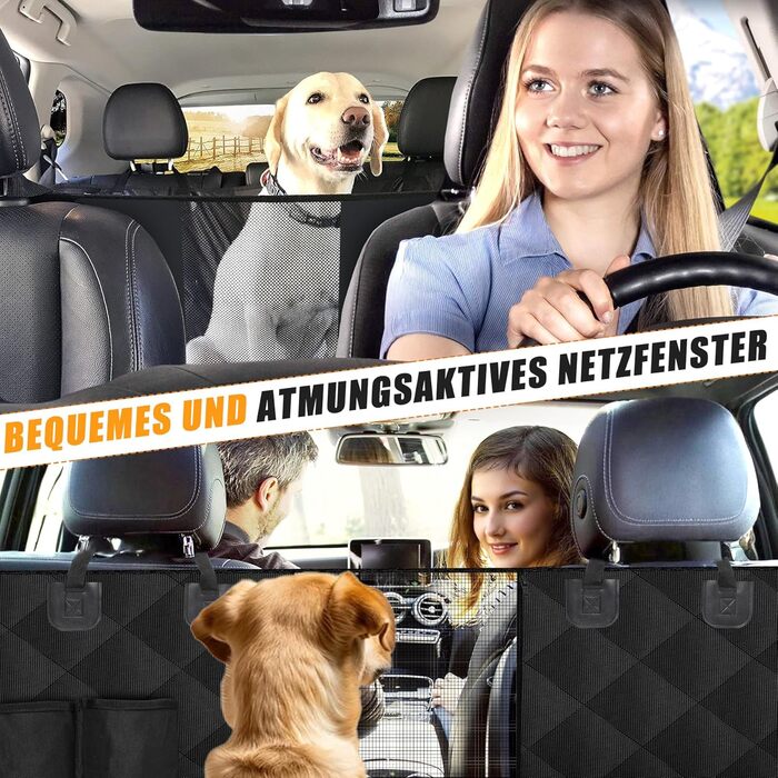 Накладка на сидіння автомобіля для собак Caliyo, 143.5x134 см, чорна. Захист заднього сидіння, водовідштовхувальна, анти-царапин, з боковими захистами та віконцем. Універсальна.