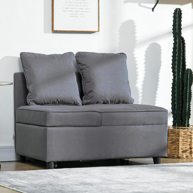HOMCOM 3-in-1 Sleeper Chair Convertible Sofa Bed with Bed Function, 2-Seater Sofa with Adjustable Backrest, Side Pocket, Cushion, Wheels, up to 300 kg, for Small Spaces, Dark Grey | Aosom
