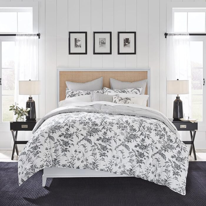 Комплект постільної білизни Laura Ashley Kingsize: двостороння бавовняна постіль з наволочками (Queen, Amberley Black/White)