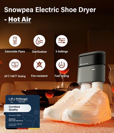 Snowpea Shoe Dryer with Heat Blower, Ski Shoe Dryer with Heater, Foot Warmer, Snowshoe Dryer, Sneaker Dryer for Shoes, Hats, and Ski Shoes with 3/6/9 Hour Timer