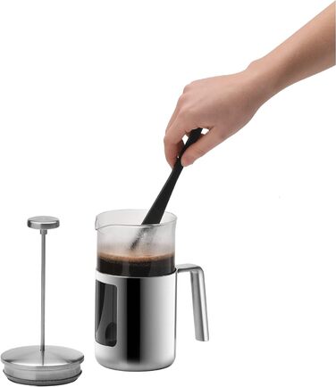 WMF Kult Coffee Press 1l, French Press, Coffee Maker for 6 Cups, Glass, Brushed Cromargan Stainless Steel, Dishwasher Safe
