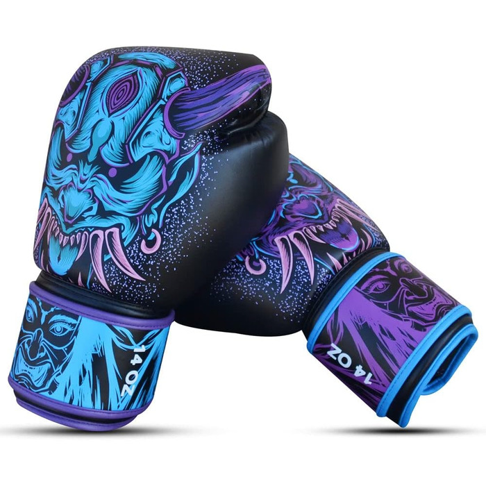 Buddha Fight Wear Luzbel Boxing Gloves - Muay Thai & Kickboxing - 12oz Blue - Premium Leather & Odor-Resistant Interior
