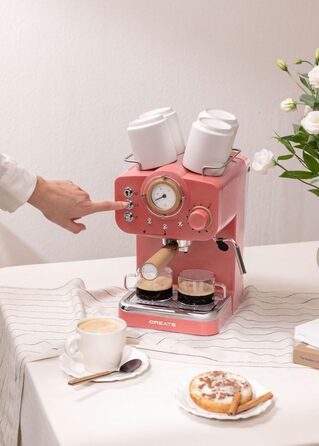 CREATE / THERA MATT RETRO /Espresso Machine Cream White Matt and Wood /Semi-Automatic, with a 15 bar pump and 1100W, 1.25L water tank, for ground coffee, 55 mm ESE pads (Terracotta Matt - Wood)