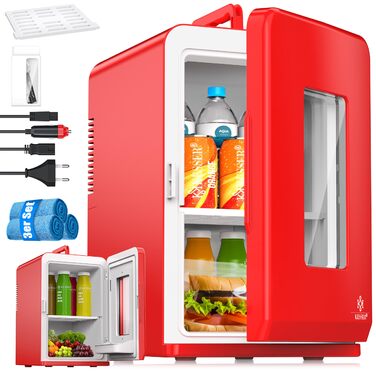 KESSER® Міні холодильник/термобокс 15L з охолодженням та нагріванням. Портативний AC/DC 220-240V/12V для авто, офісу, дому, кемпінгу. Червоний