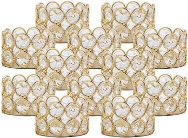 VINCIGANT Tealight Holder Gold Crystal, Metal Candle Holder Stand 12-Piece Set // Christmas Decoration, Living Room, Wedding Table Decoration
