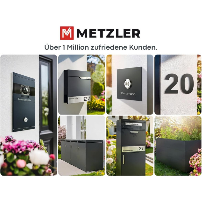 Поштовий ящик Metzler® з газетницею та табличкою з нержавіючої сталі V2A, стійкий до іржі, сучасний дизайн, 10 років гарантії на запчастини, опції монтажу та аксесуари, колір Eisenglimmer Db 703