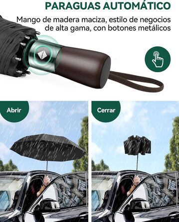 TECKNET Парасолька автоматична, чорна, штормостійка, легка у використанні