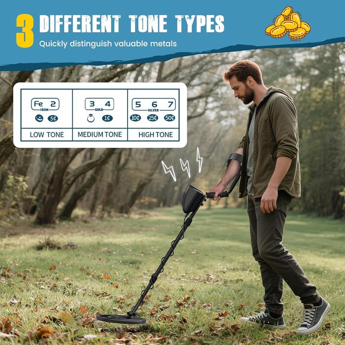 Металодетектор для дорослих та дітей, IP68, регульована довжина 113–141 см, комплект з водонепроникною пошуковою котушкою (блакитний)