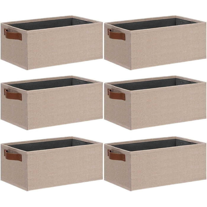 Ghvyenntte Storage Baskets (6 Pieces), Small Fabric Storage Baskets, Foldable, 30 x 20 x 13 cm, Organizer Baskets with PU Handles, Decorative Square Baskets for Closet, Shelves, Cabinet (Small-11.8