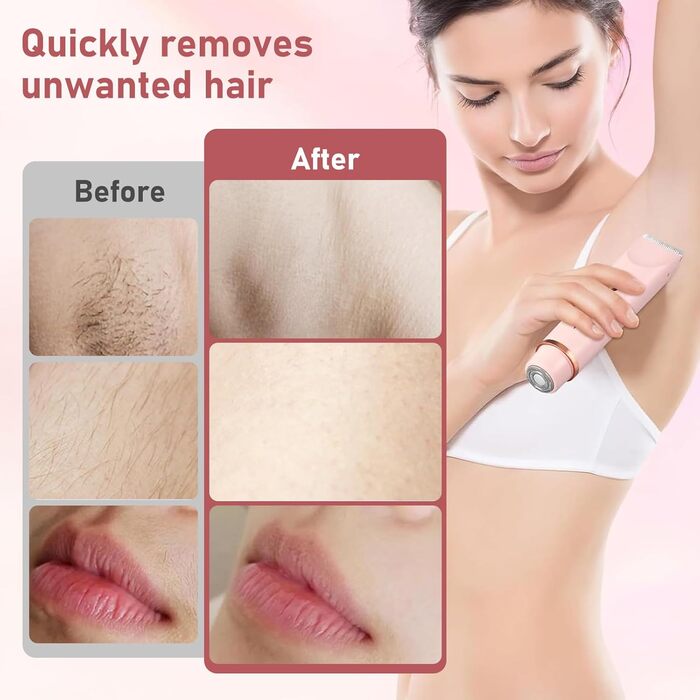 Електричний жіночий епілятор 2-в-1, водонепроникний, для обличчя, тіла, ніг, бікіні (рожевий)