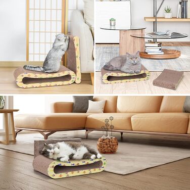 2 x Cat Scratch Board Scratch Cardboard for Cats 2 in 1, Cat Scratcher with Catnip, Recyclable Quality Cardboard Scratch Pad, Scratch Pads Double-Sided Available (1 Piece)