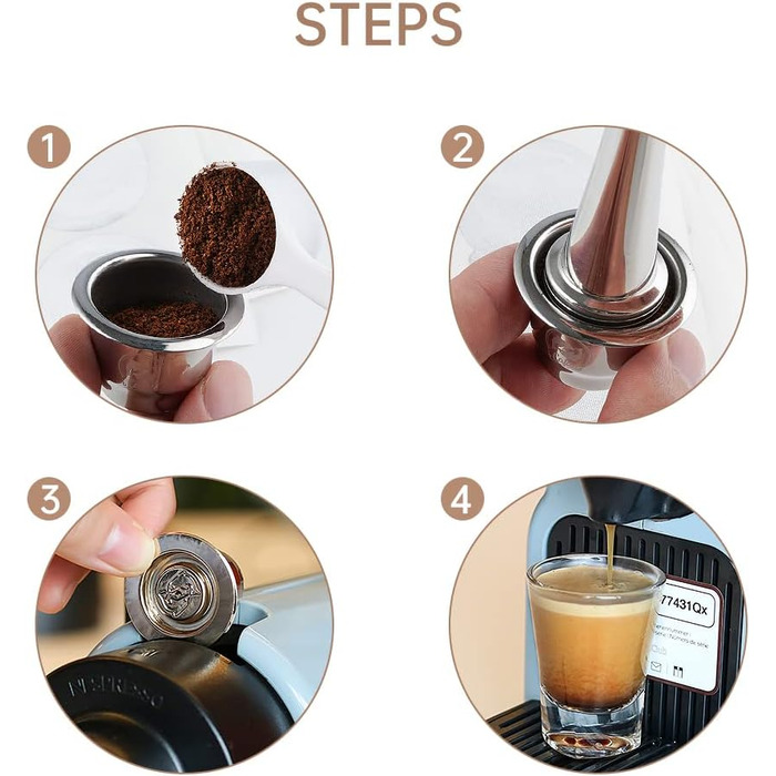 Багаторазова капсула для кави Nespresso з нержавіючої сталі, набір 2 шт. із силіконовими ущільнювачами, для еспресо-машин