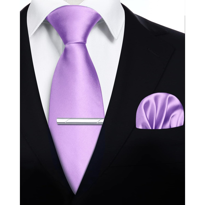HISDERN Комплект краваток для чоловіків: краватка, нагрудна хустинка та краватки-затискач. Класичний однотонний дизайн, фіолетовий колір. Ідеально для святкових заходів, весілля та вечірок.