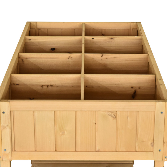 Outsunny Planting Table Raised Garden Bed Planting Table Flower Box Seedling Table 8 Compartments with Drainage, Shelf, Fir Solid Wood Natural Wood 110 x 46 x 76 cm | Aosom