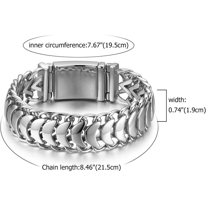 Чоловічий браслет-ланцюг у готичному стилі JewelryWe для байкерів з нержавіючої сталі, сріблястий колір