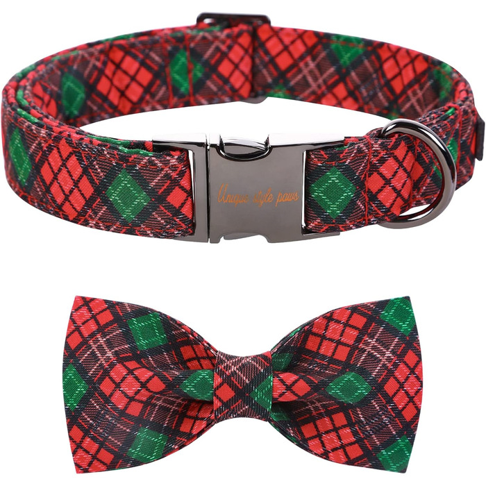 Нашийник для собак Unique Style Paws з знімною метеликом, для малих, середніх та великих собак, регульований, XXS-XL (XL, 1 шт., Christmas Green)