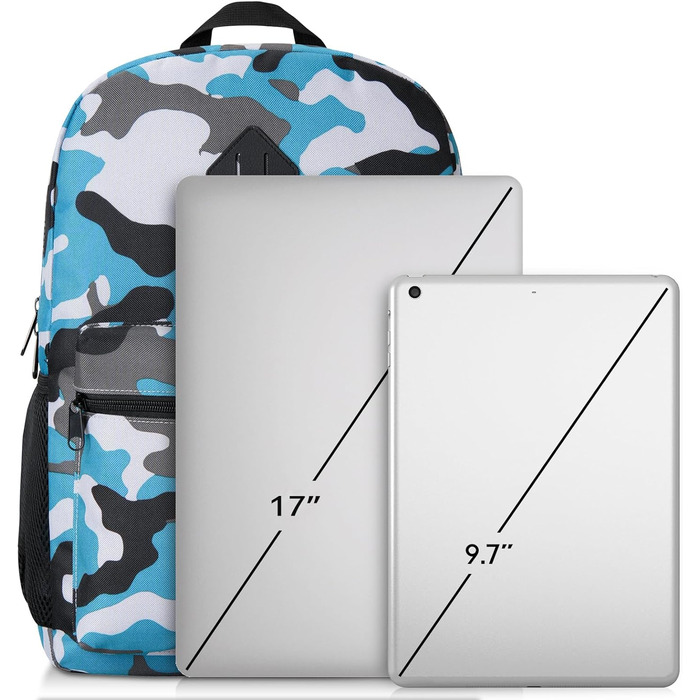 Рюкзак YAMTION 17.3 дюйма (44 см) для чоловіків та жінок, підлітки, чоловічий/жіночий, для школи/університету, з USB-портом, камуфляжний синій
