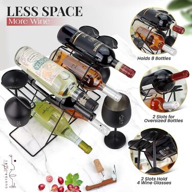 Стильне металеве віноградник Gusto Nostro для столу: 3-рівнева підставка для 8 пляшок вина, для столу, шафи, комори. Без монтажу (Чорний)