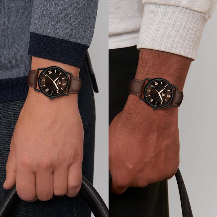 Чоловічий годинник LN LENQIN: аналоговий кварцовий годинник для чоловіків, водостійкий (30м), шкіряний ремінець, чорний/коричневий, бізнес-стиль