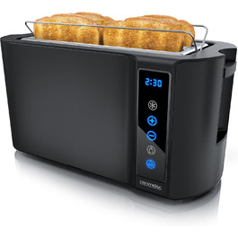 Arendo - Stainless Steel Toaster, Long Slots, 4 Slices - Touchscreen – Double-Walled Housing – 1500 W – Integrated Bagel Setting – 7 Browning Levels – Bread Centering – Remaining Time Display – Memory Function B: Night Black