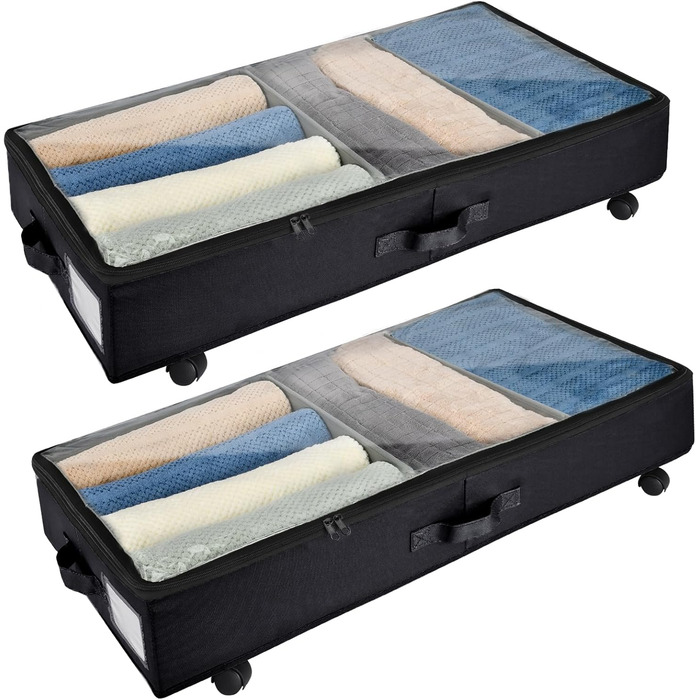 Органайзери для зберігання під ліжком Xtsuen (2 шт.) з металевим каркасом та колесами, велика місткість, для одягу, взуття, ковдр