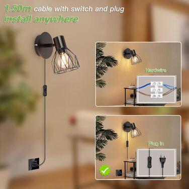 LED-стінні світильники Kimjo з акумулятором, диммування, поворотні, з таймером, E14, 2 шт. (чорний)