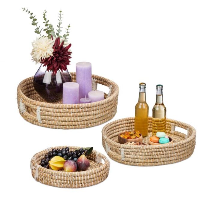 Relaxdays Set of 3 Round Serving Trays