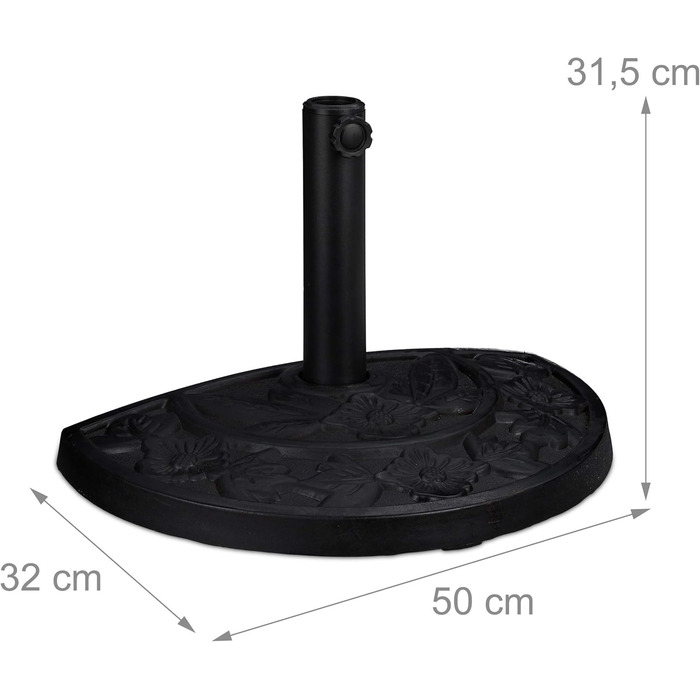 Relaxdays Half-Round Parasol Stand, for Pole Diameters 34-50 mm, Weatherproof, Flower Design, Garden & Balcony, Black