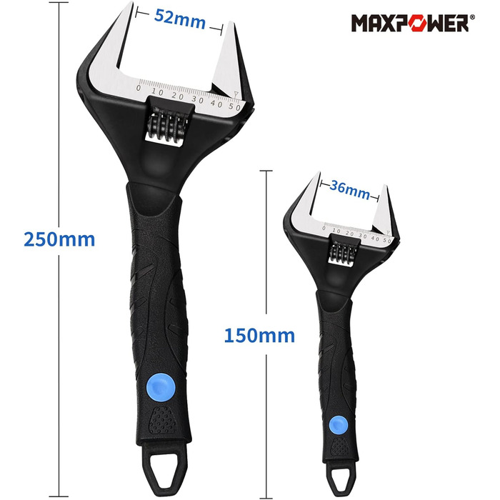 Набір розвідних гайкових ключів MAXPOWER з широким зівом, 2 шт. (150 мм і 250 мм), Cr-V сталь, ергономічна ручка, у чохлі