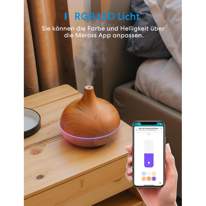 Розумний аромадифузор Meross Mini | 400 мл, RGB, керування через додаток та голосові помічники | Ультразвуковий зволожувач повітря | Сумісний з Apple Home, Alexa, Google Home