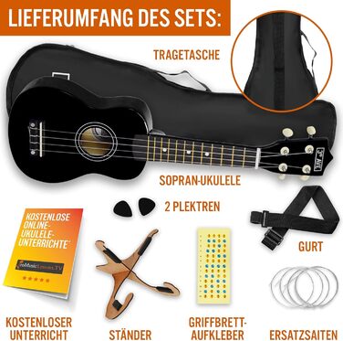 Укулеле Sopran 3rd Avenue 54 см (21 дюйм) – Початковий набір: чохол, підставка, ремінь, струни, медіатор та наклейки на гриф – Натуральний колір – Безкоштовні онлайн уроки для початківців