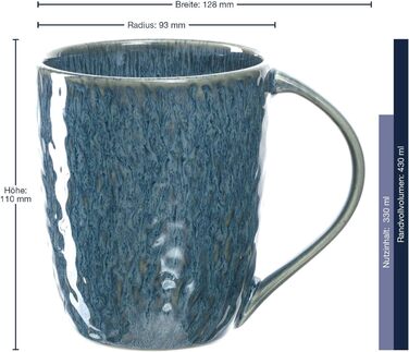 Leonardo Matera Ceramic Mug Set, 2-piece, dishwasher-safe coffee mugs, 2 microwave-safe tea mugs, glazed cups, blue, 430 ml, 026996