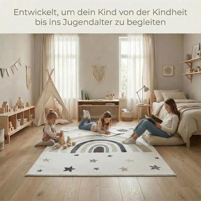 Дитячий килим Kinderteppich DOTS бежево-рожевий 80x150 см, Öko-Tex для дитячої кімнати