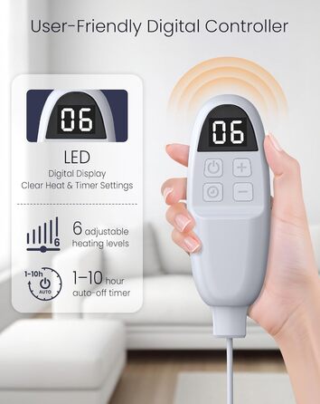 Електрична ковдра AnySun з підігрівом 180x130 см з автовимкненням, 6 режимів нагріву, таймер 10 годин, захист від перегріву, для ліжка, дивану, машинне прання, сіра