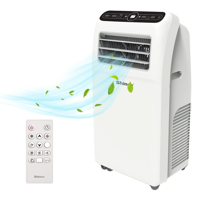 Мобільний кондиціонер SHINCO 12000 BTU (3,5 кВт) з виносним шлангом, охолодження, вентиляція, осушення, для приміщень до 90 м³, білий