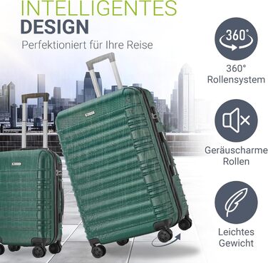 Набір валіз Juskys® Hartschale 4 шт. з кодовим замком, тихі колеса 360°, телескопічна ручка, легкий, зелений (3 шт.)